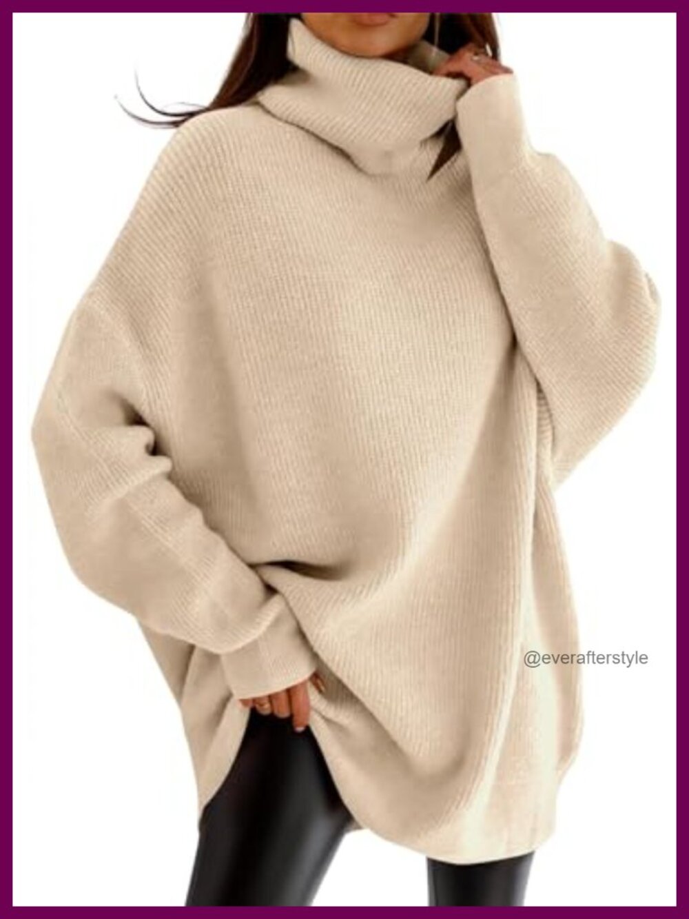 Womens Oversized Turtleneck Batwing Chunky Knit Pullover Sweater